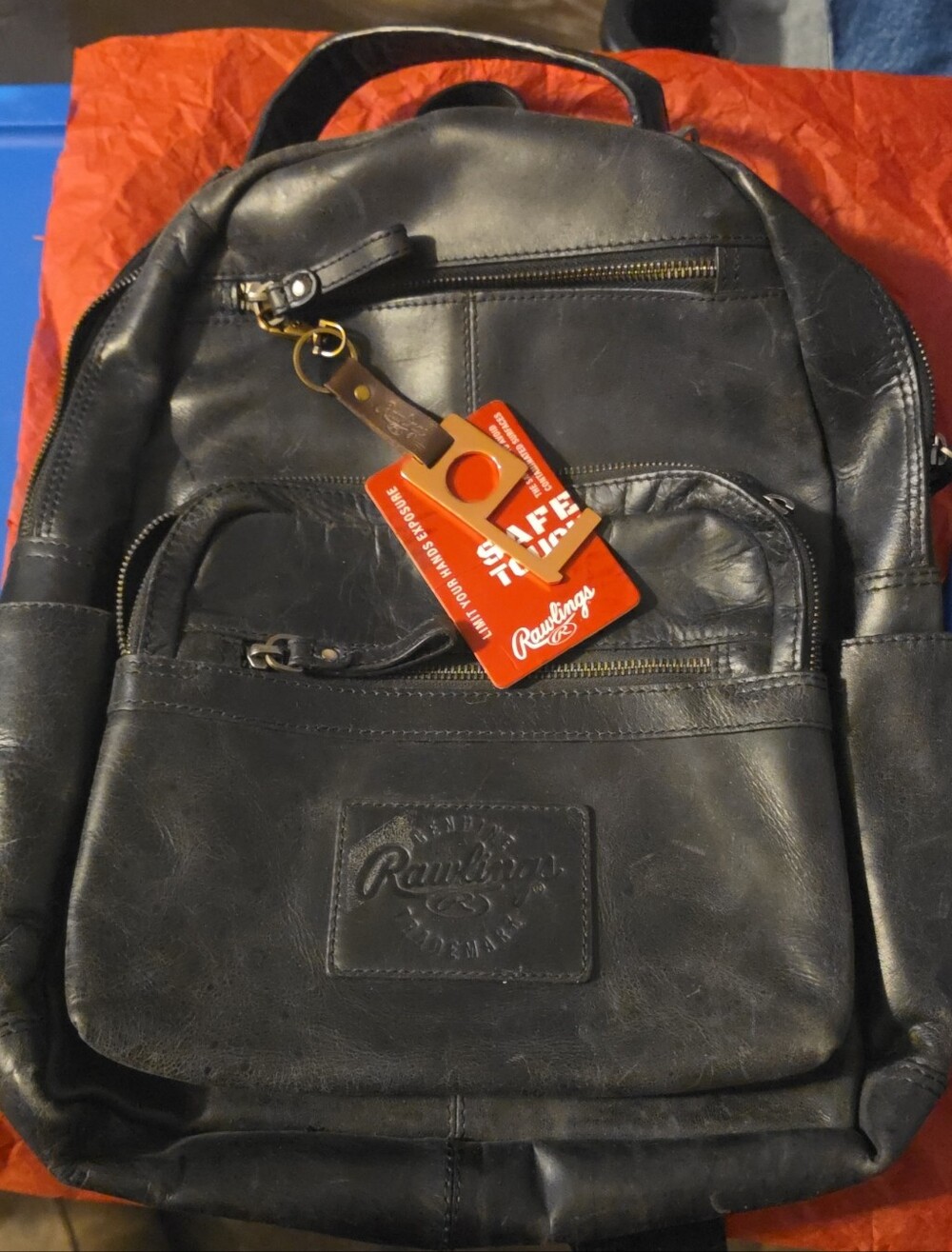 Rawlings Black Leather Backpack with Front Pocket and Tag